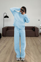 Kadın Boyfriend 3 İplik Şardonlu Bol Paça Oversize Casual Takım - Mavi - 1