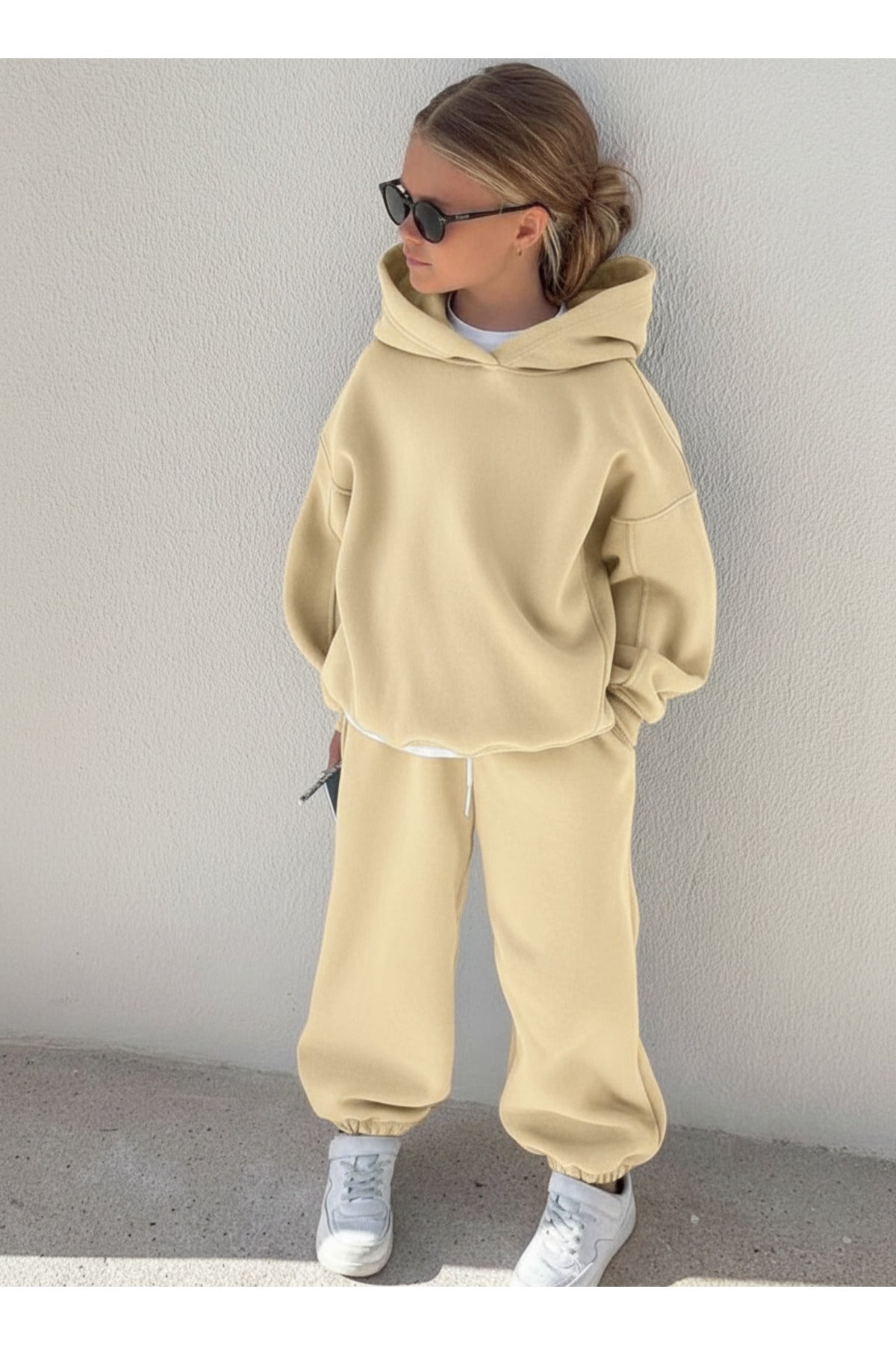 Çocuk Unisex 3 İ̇pli̇k Şardonlu Rahat Kesi̇m Kişlik Eşofman Takimi - Bej - 1