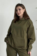 Kadın Kalın Mevsimlik Günlük Ve Spor Oversize Sweatshirt - Haki - 1