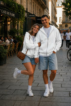 Unisex Kapüşonlu Oversize Full Fermuarli Rahat Kesi̇m Mevsi̇mli̇k Yeni̇ Sezon Günlük Hirka - Beyaz - 3