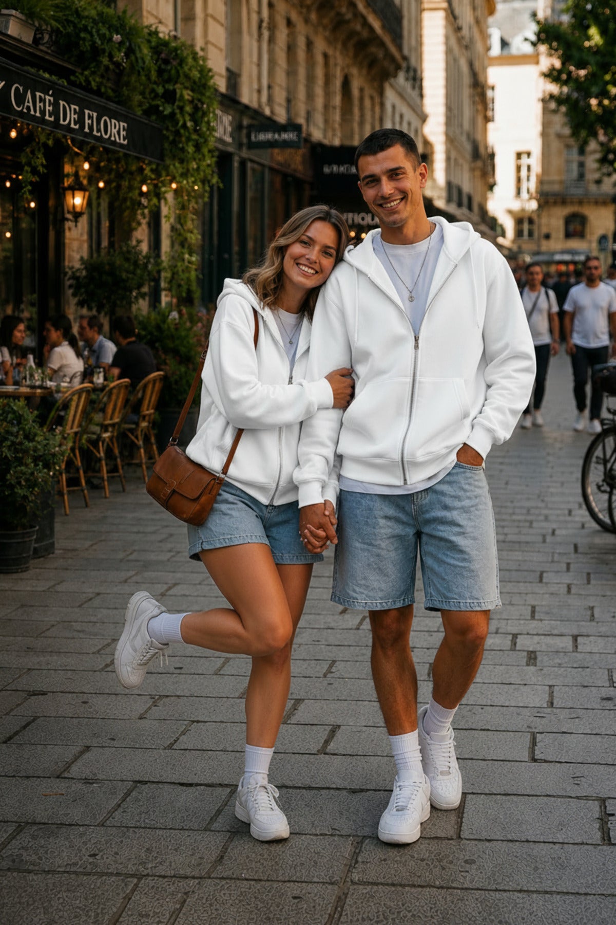 Unisex Kapüşonlu Oversize Full Fermuarli Rahat Kesi̇m Mevsi̇mli̇k Yeni̇ Sezon Günlük Hirka - Beyaz - 3