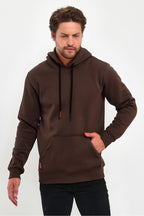 Erkek Kapşonlu Kanguru Cepli̇ 3 İ̇pli̇k Kalin Sweatshi̇rt - Kahverengi - 2