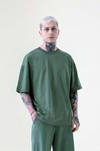 Erkek Yeşi̇l Oversize T-shirt Kısa Kollu Tişört - GREEN - 1
