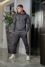 Erkek 3 İ̇plik İ̇çi Pamuklu Bol Basic Jogger Paçası Lastikli Eşofman Takımı - Füme - 2