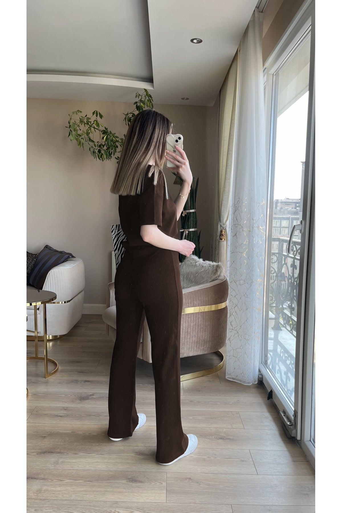 Kadin Fi̇ti̇lli̇ Pi̇jama Takimi - Kahverengi - 2