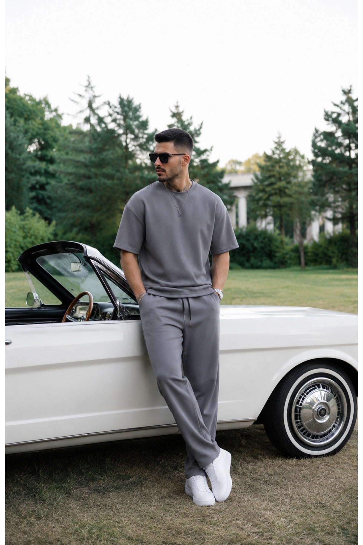 Erkek Trend Model Yazlık İ̇nce Rahat Eşofman Takımı - Füme - 1