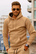 Erkek 3i̇plik Kapşonlu Mevsimlik Oversize Sweatshirt - Vizon - 1