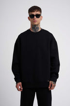 Erkek Bisiklet Yaka 3 İ̇plik Oversize Sweatshirt - Siyah - 1