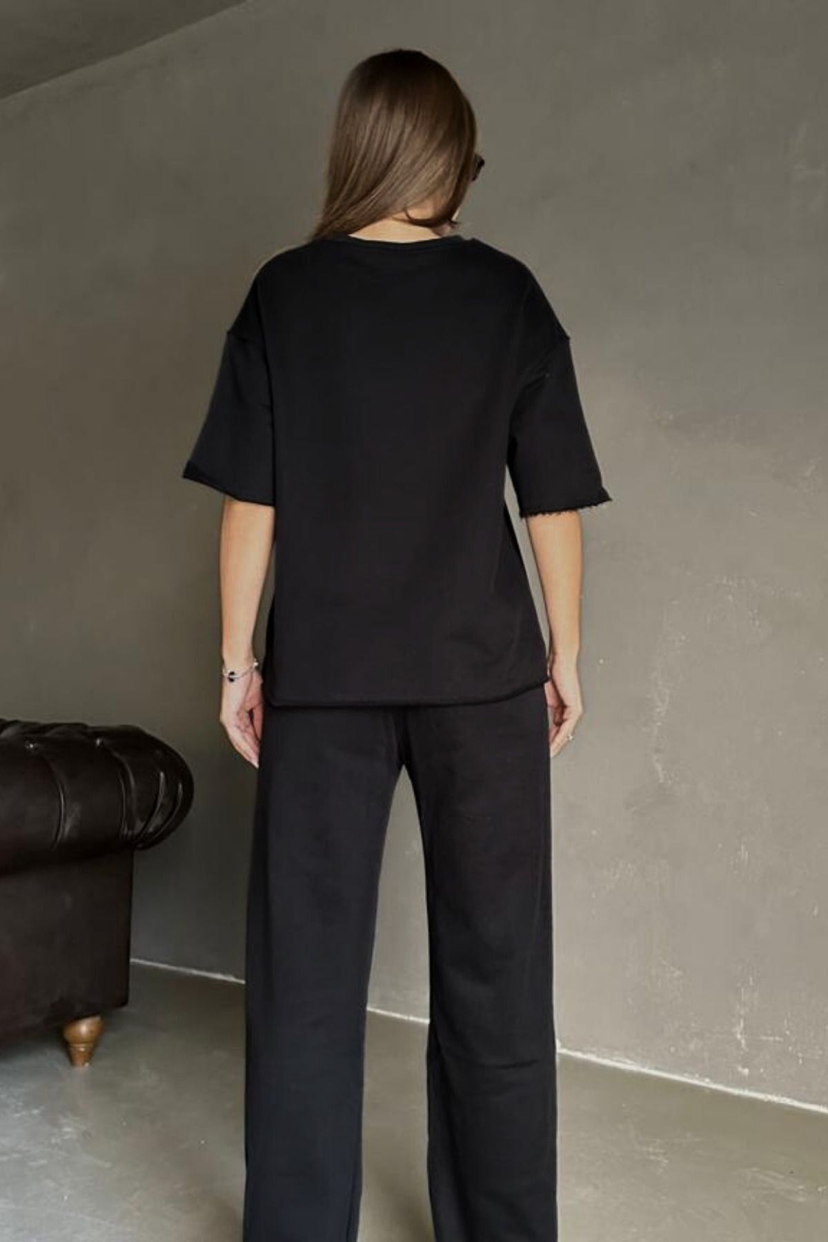 Kadın Si̇yah Düğmesiz Kısa Kol Pamuklu Pijama Takımı - Siyah - 3