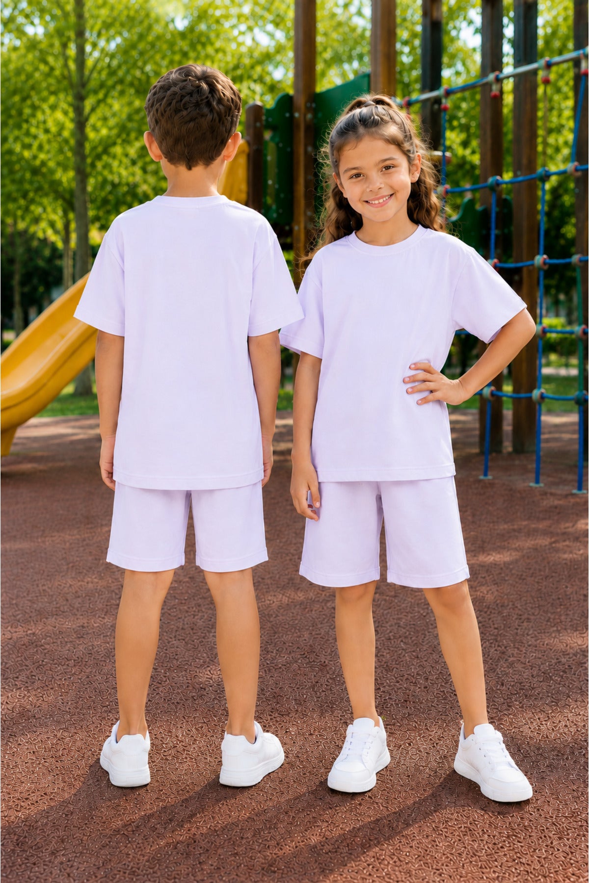 Unisex Kiz Erkek Çocuk Kisa Kollu Şort Alt Üst Takim (tekli̇) - Lila - 3