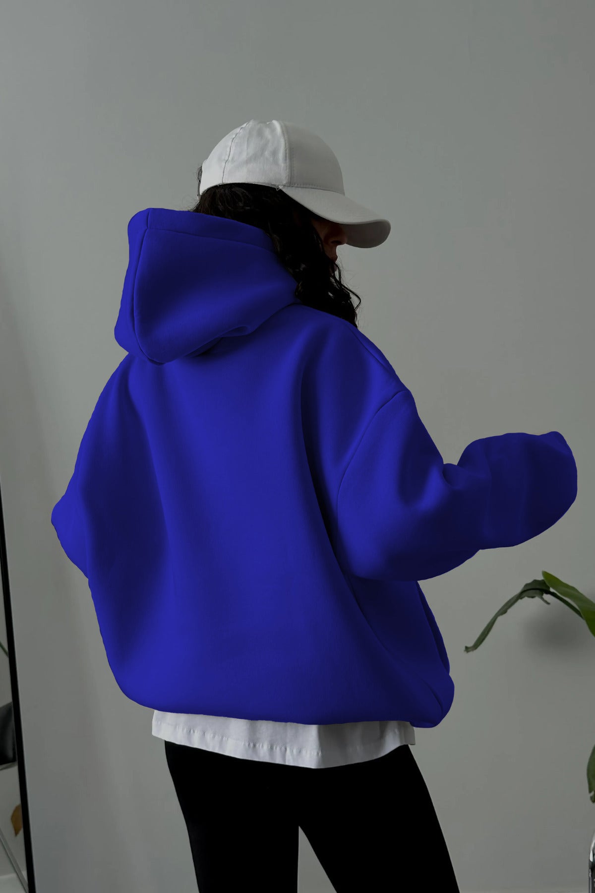 Kadın Kapşonlu Kalın Kanguru Cepli Sweatshirt - Saks Mavisi - 3