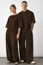 Unisex Çi̇ftleri̇n Kullanimina Uygun Oversi̇ze Kisa Kollu Eşofman Takimi (tekli̇) - Kahverengi - 3