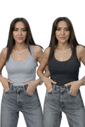 Kadin 2'li̇ Gri̇melanj Ve Antrasi̇tmelanj Fi̇ti̇lli̇ Kalin Askili Esnek Atlet Body - Grimelanj - 1