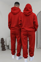 Çiftlere Özel Basic Oversize Kapşonlu Eşofman Takımı - Kırmızı - 4