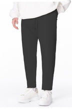 Erkek Rahat Kesim Dokuma Kumaş Beli Lastikli Bağcıklı Kumaş Okul Pantolonu - Füme - 2