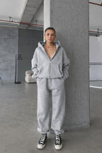 Kadin 3 İ̇pli̇k Oversi̇ze Fermuarli Sweatshi̇rt Hirka Eşofman Takimi - Grimelanj - 1