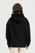 Unisex Düz Renkli Oversize Kapşonlu Hoodie Pamuklu Siyah Sweatshirt - Siyah - 6