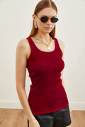 Kadın Bordo Fitilli Basic Örme Askılı Sporcu Atlet - Bordo - 1