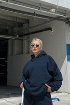 Kadın Oversize Şardonlu Kalın Mevsimlik Sweatshirt - Füme - 1