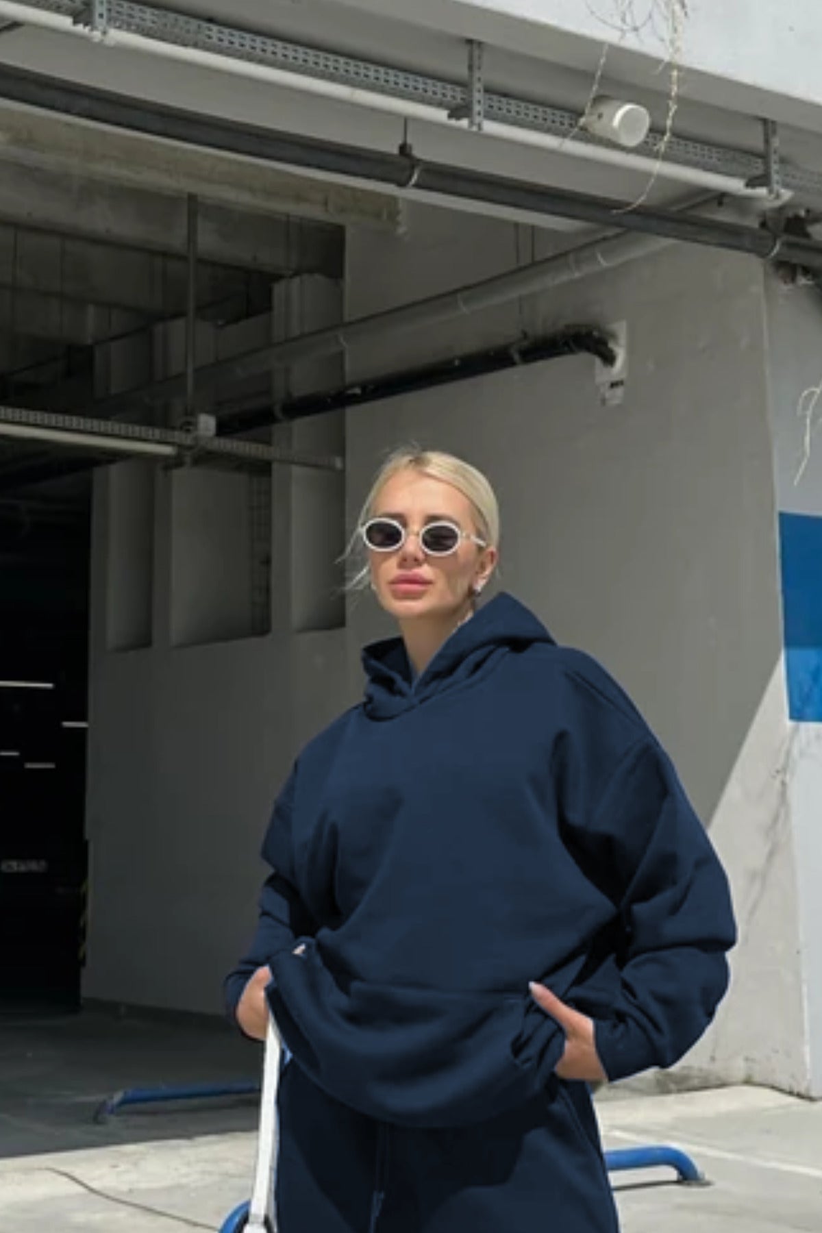 Kadın Oversize Şardonlu Kalın Mevsimlik Sweatshirt - Füme - 1