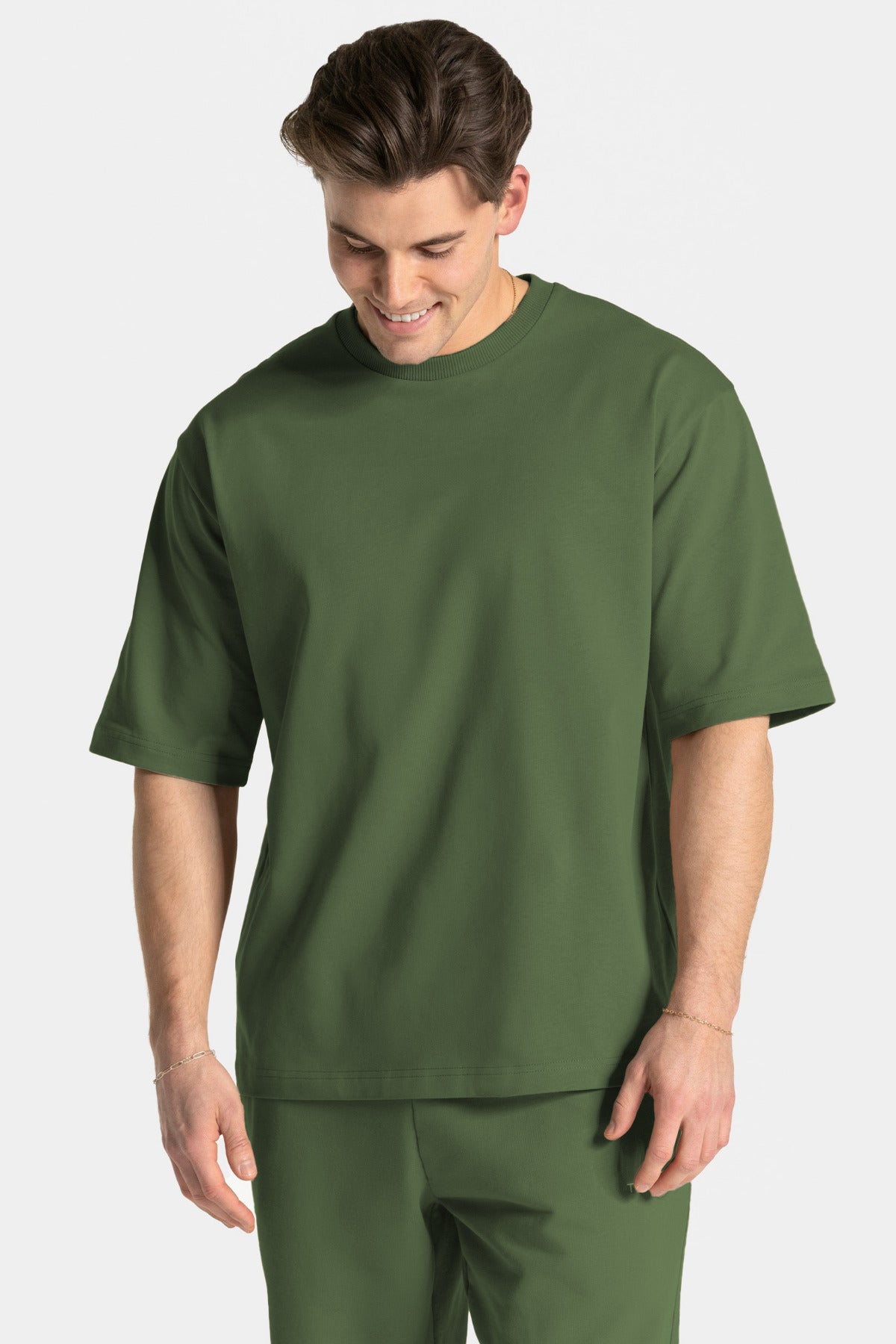 Erkek Kısa Kollu Basic Oversize Eşofman Takımı - Yeşil - 4