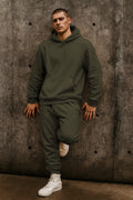 Erkek 3i̇pli̇k Jogger Baggy Kalip Hoodi̇e Eşofman Takimi - Haki - 1
