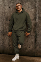 Erkek 3i̇pli̇k Jogger Baggy Kalip Hoodi̇e Eşofman Takimi - Haki - 1