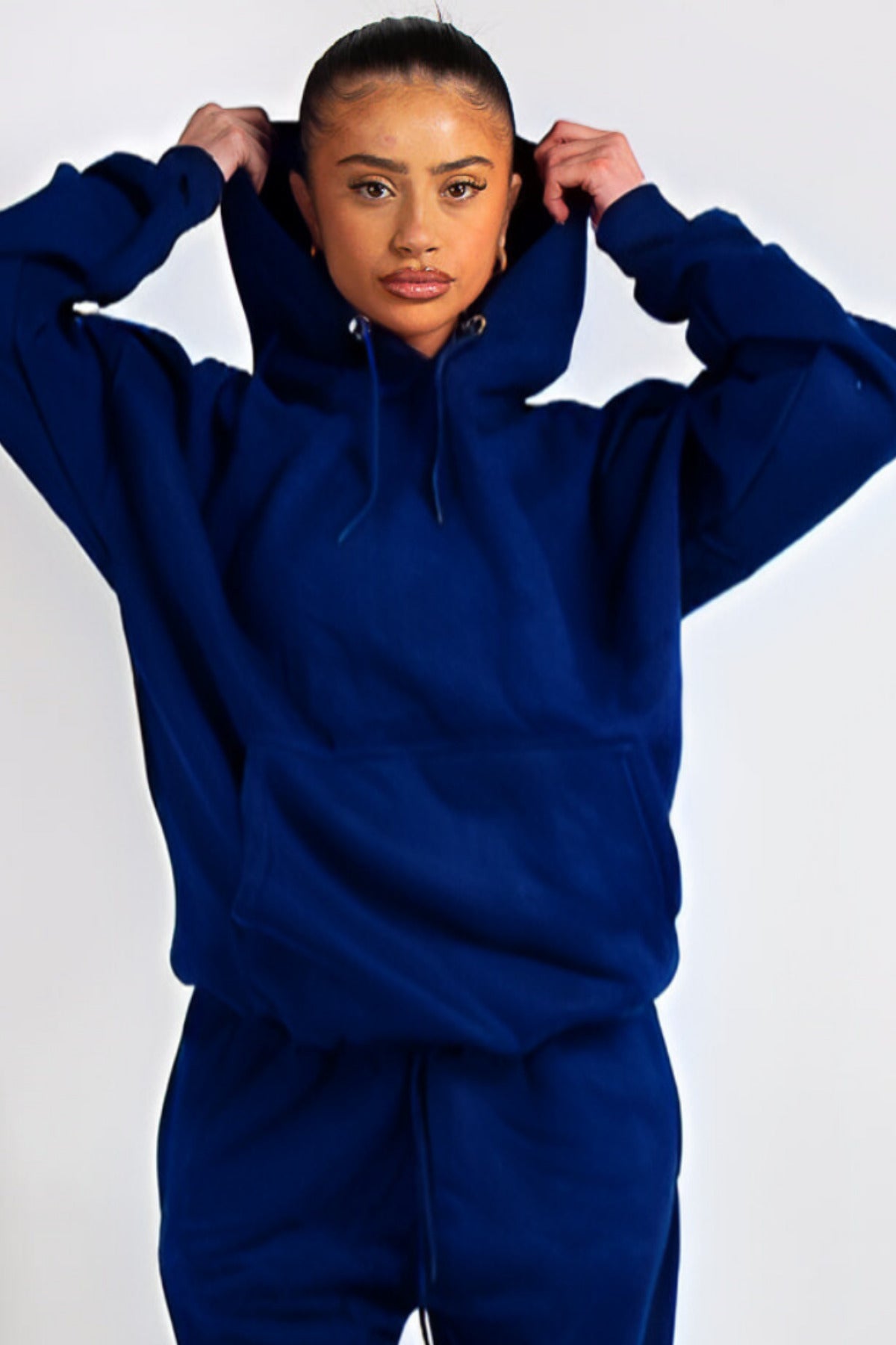 Kapuşonlu 3 İplik Sweatshirt - Mavi - 1