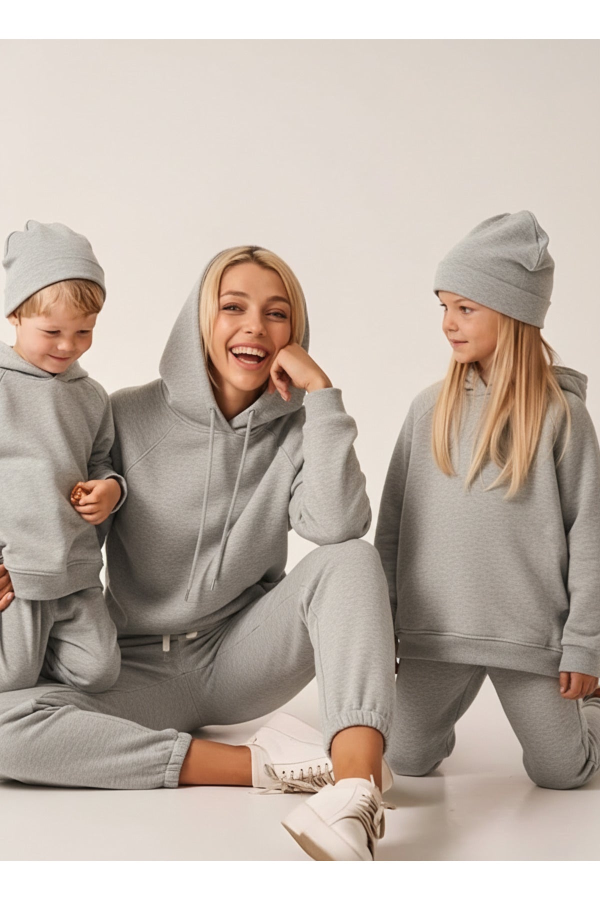 Unisex 3 İ̇pli̇k Çi̇ftlere Uygun Ai̇le Eşofman Takimi - Gri Melanj - 1