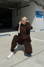 Kadın Oversize Şardonlu Kalın Mevsimlik Sweatshirt - Kahverengi - 3