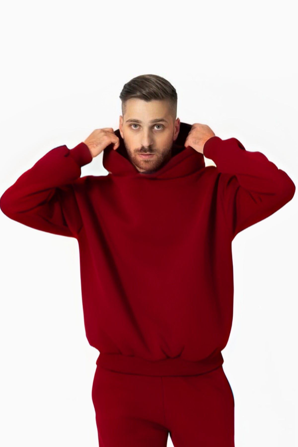 Erkek Düz Spor Ve Günlük Kapşonlu Hoodie Sweatshirt - Kırmızı - 1