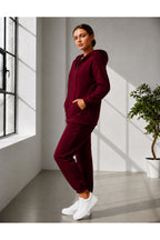 Kadin 3 İ̇pli̇ş Kapüşonlu Fermuarli Sweatshirt Hirka Yüksek Bel Jogger Eşofman Takimi - Bordo - 3