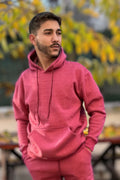 Erkek Kapşonlu Kanguru Cepli̇ 3 İ̇pli̇k Oversi̇ze Sweatshi̇rt - Mürdüm Melanj - 1