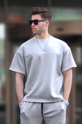 Erkek Oversize Penye Rahat Yazlık Kısa Kollu T-shirt - Gri - 1