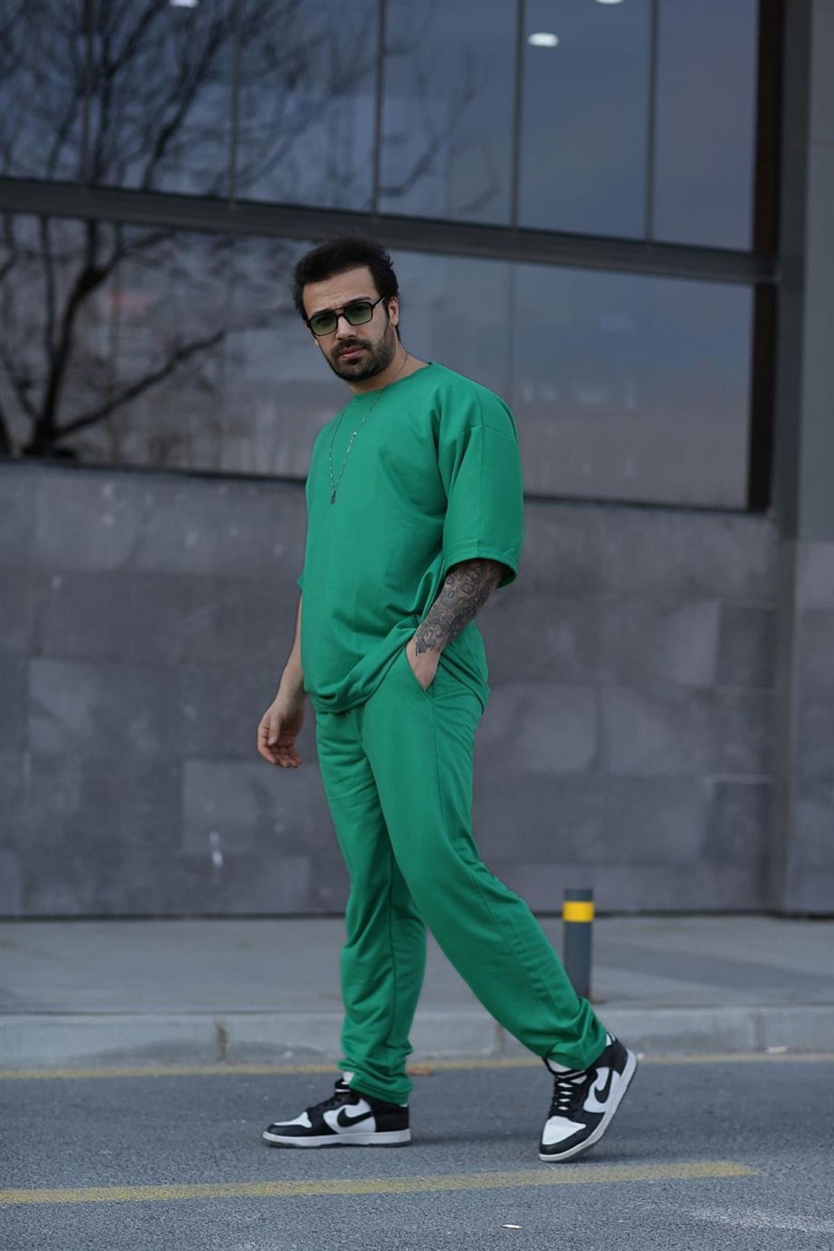 Erkek Gündelik Kısa Kollu T-shirt Pijama Takımı - Yeşil - 2