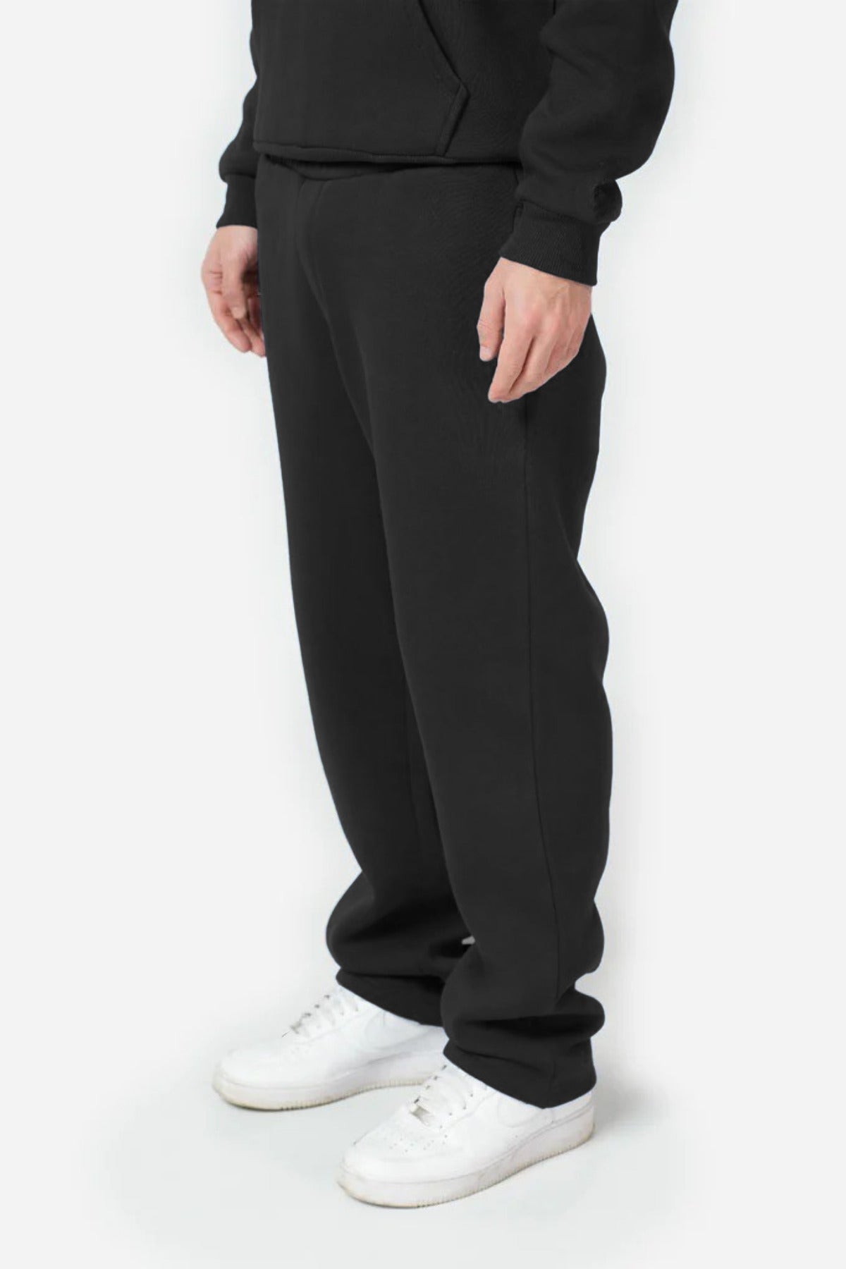 Erkek Kapşonlu Trend Model Bol Basic Eşofman Takımı - Siyah - 3
