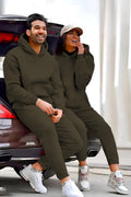 Kadın Erkek Trend Model Çiftlere Özel 3 İplik Oversize Kışlık Kalın Tekli̇ Eşofman Takımı - Haki - 1