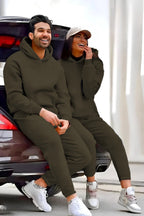 Kadın Erkek Trend Model Çiftlere Özel 3 İplik Oversize Kışlık Kalın Tekli̇ Eşofman Takımı - Haki - 1