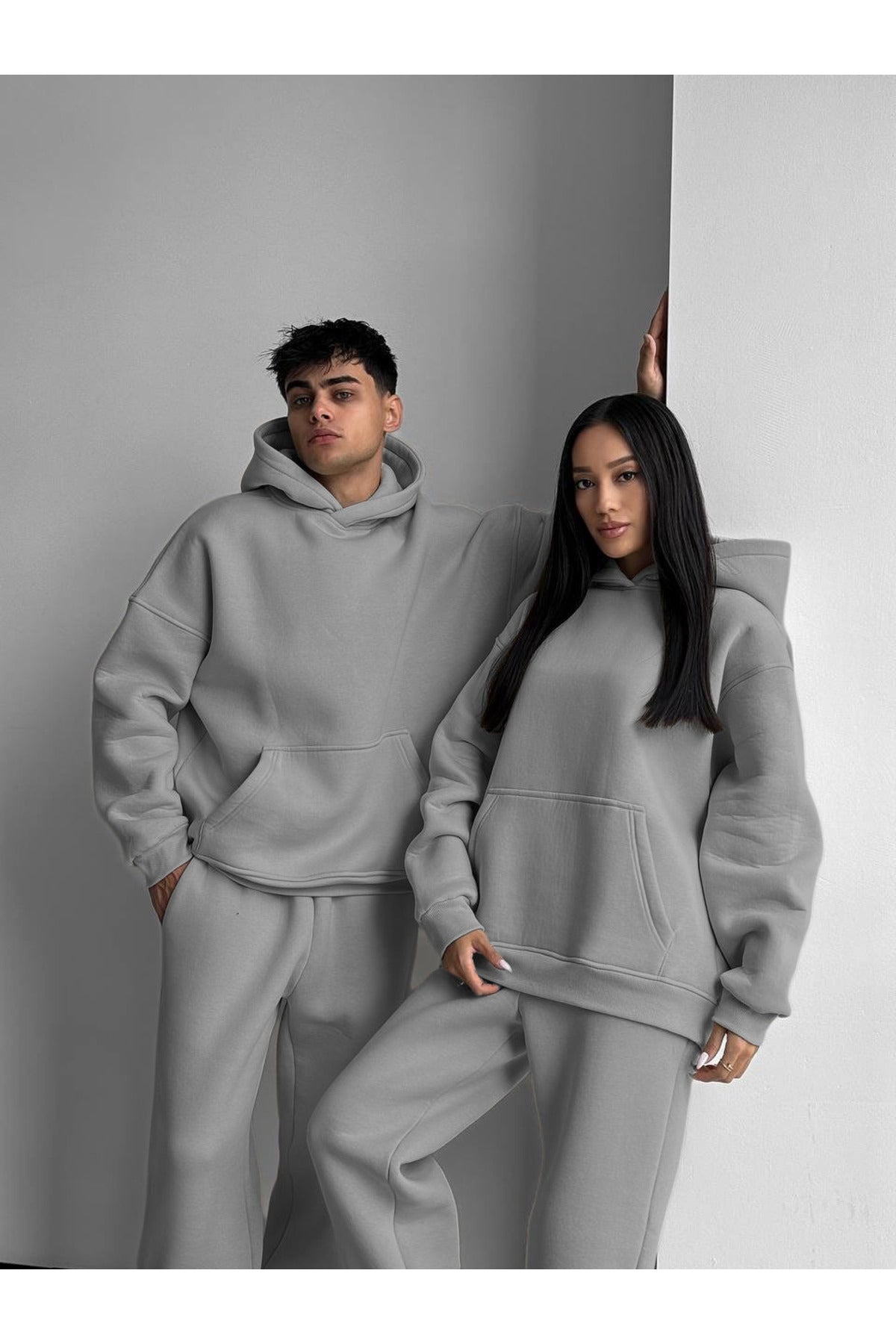 Unisex Oversi̇ze Çi̇ftleri̇n Kullanimina Uygun Eşofman Takimi ( Ürün 1 Takim) - Gri - 2