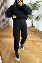 Kadin 3 İ̇pli̇k Oversi̇ze Premi̇um Sweatshi̇rt Eşofman Takimi - Siyah - 3
