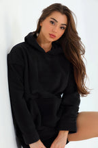 Kadın 3 İ̇plik Kanguru Cep Regular İ̇çi Pamuklu Oversize Okul Sweatshirt - Siyah - 1
