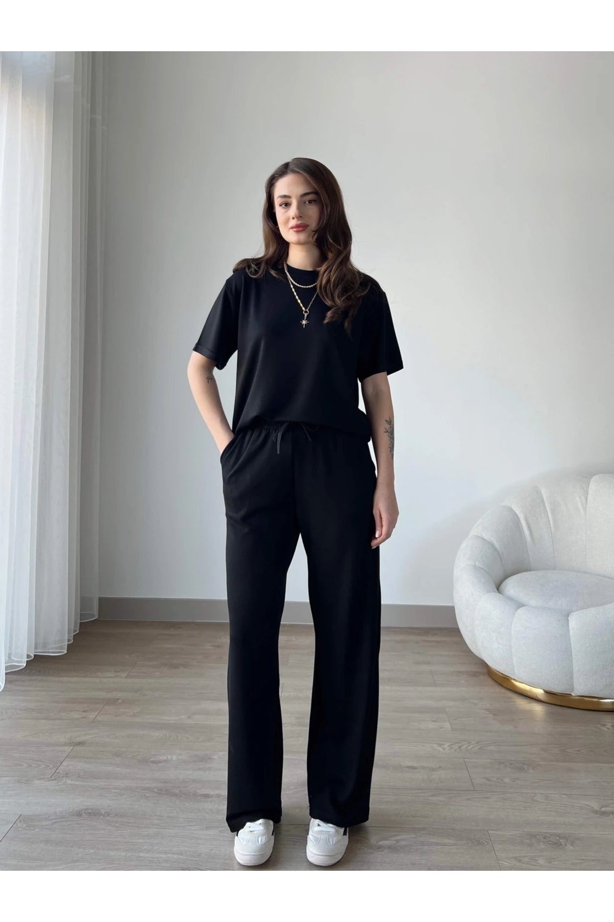 Kadın Modal Penye Full Esnek Süper Yüksek Bel Alt Üst Takım - Siyah - 3