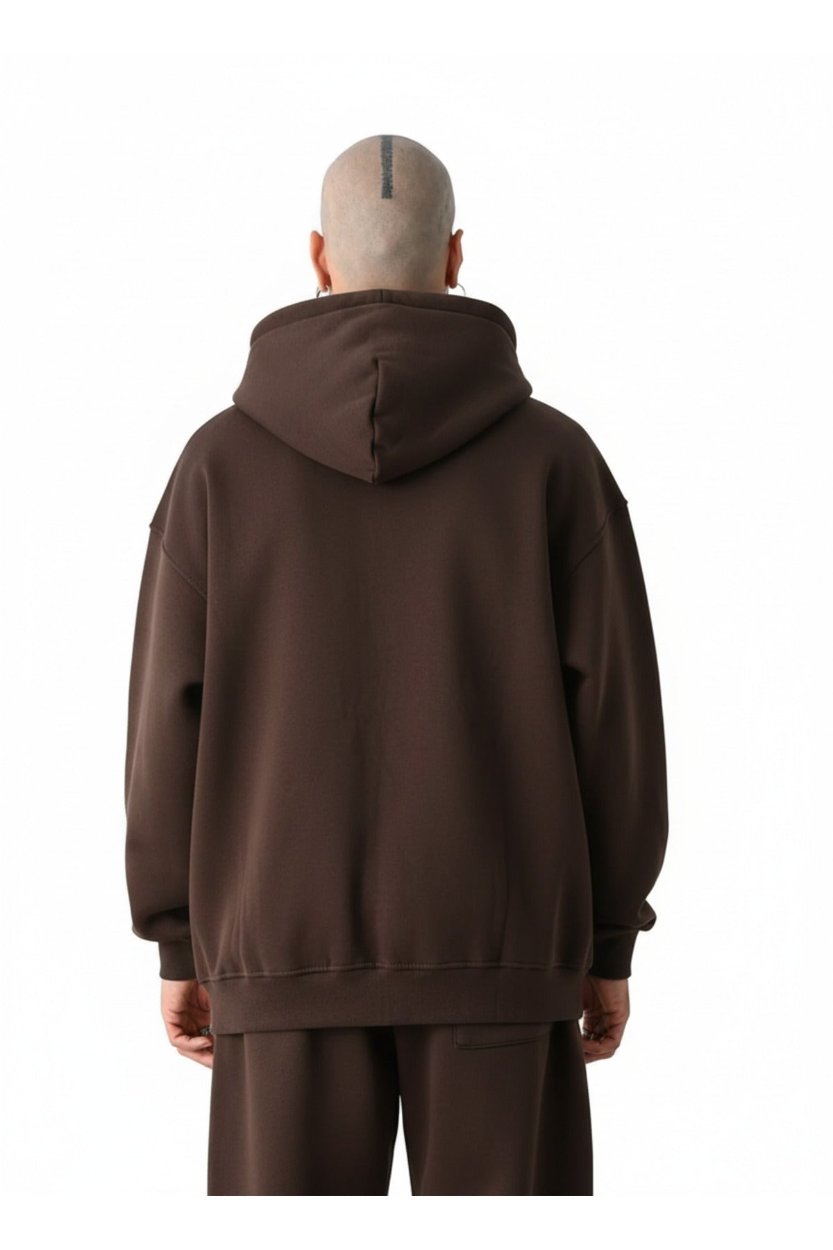 Erkek Basic Bej Unisex Tam Fermuar Sweatshirt Hırka - Kahverengi - 3