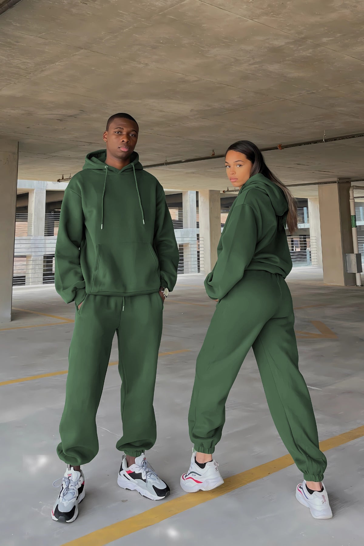 Çiftlere Özel (tekli̇) Oversize Couple Eşofman Takımı - Koyu Yeşil - 1