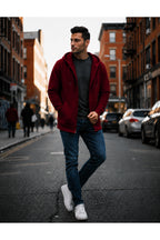 Erkek 3 İ̇pli̇k Şardonlu Oversi̇ze Fermuarli Sweatshirt Hirka - Bordo - 4