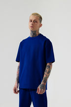 Erkek Lacivert Batik Oversize Rahat Penye T-shirt - Lacivert - 1
