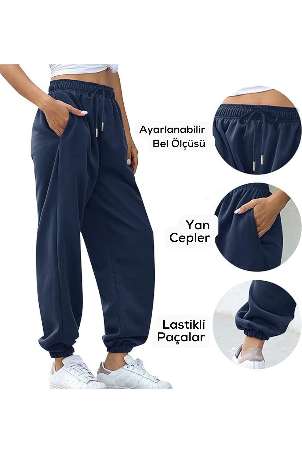 Kadın Lacivert Kalın İ̇çi Polarlı Basic Jogger Örme Eşofman Altı - Lacivert - 4