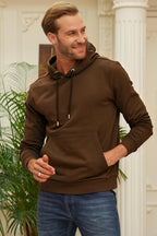 Erkek Kapşonlu Kanguru Cep Basic Sweatshirt - Kahverengi - 4