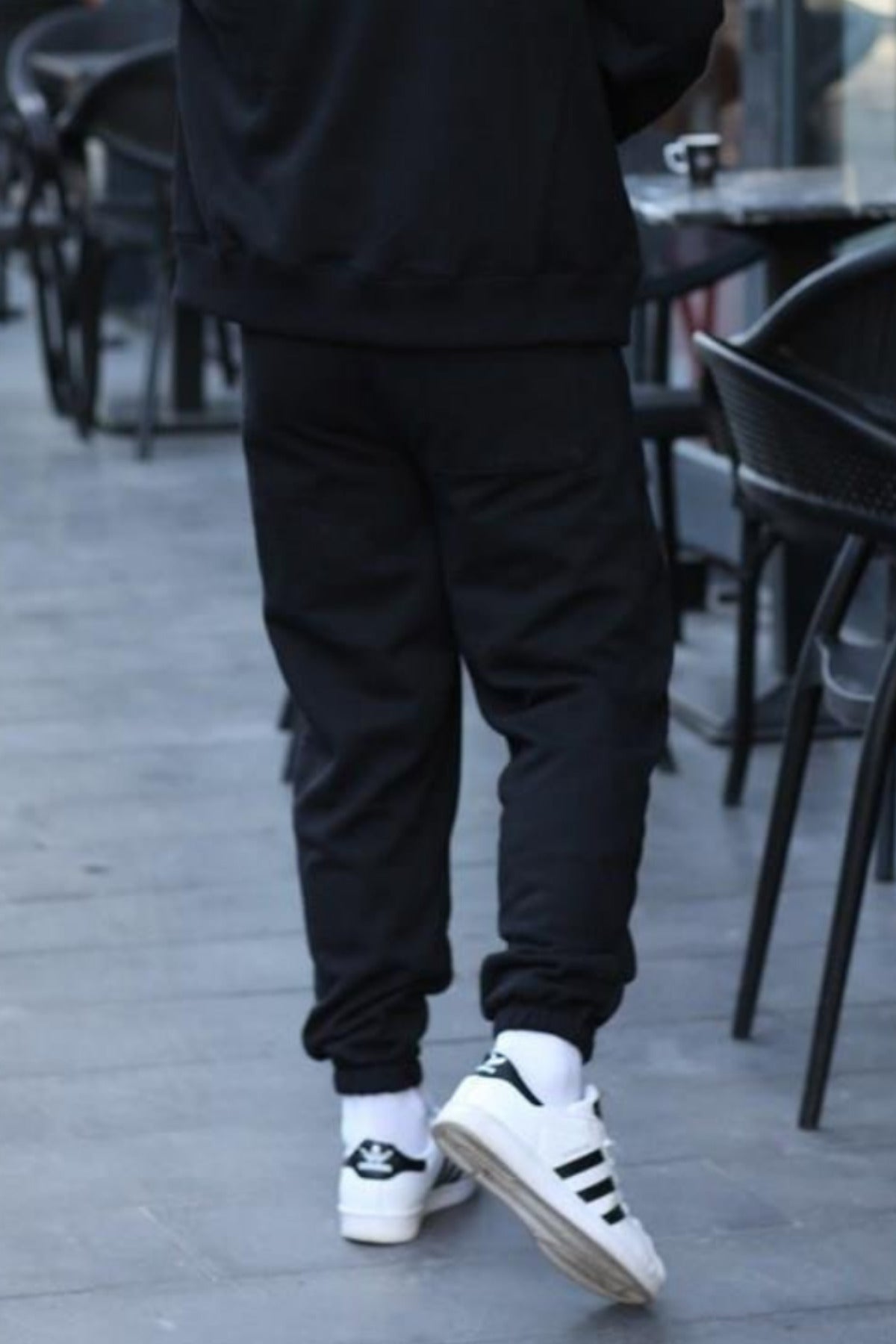 Erkek Yan Cepli Jogger Paçası Lastikli Eşofman Altı - Siyah - 3