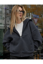 Kadin Oversi̇ze Kapüşonlu Fermuarli Hirka Sweatshirt - Füme - 1